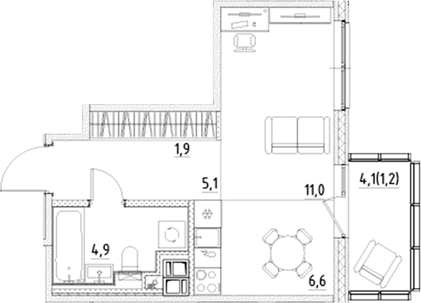 Квартира студия 30.7 м², 9/12 эт., ЖК «Янила Форест»